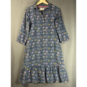 Brakeburn Dress Women's 8 Folk Floral Corduory Drop Waist Button Front Casual